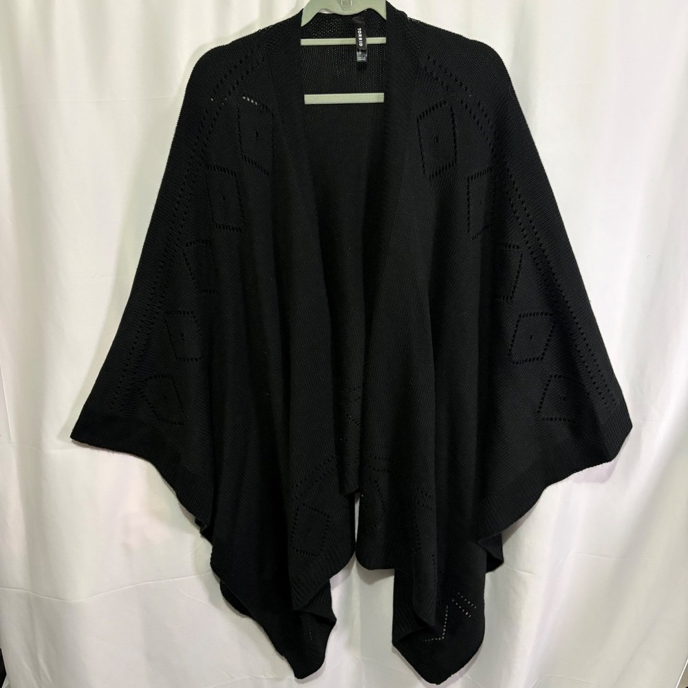 Torrid Black Pointelle Diamond Knit Open Front Wrap Shawl One Size - Picture 3 of 9